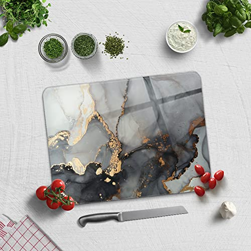 Glass Chopping Board 40x30cm : Stark Marble Effect, Worktop Saver for Kitchens - Durable, Hygienic Glass Worktop Savers - Easy-Clean, Tempered Glass, Scratch-Resistant, Heat-Proof