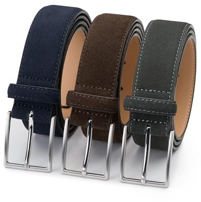 Riemen & Co Herrengürtel Bobby - Wildleder - 3er-Pack: Blau, Dunkelbraun & Grau - Breite: 3,5 cm - 105 cm