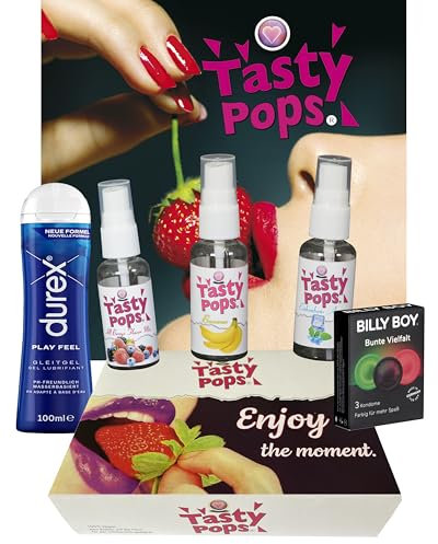 Play Feel Gleitgel – Wasserbasiert- Billy Boy Kondome Mix-Sortiment inkl.3 Tasty Pops erotik mix Pack