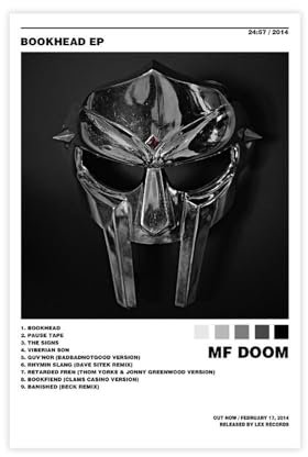 Hndeial MF DOOM Buchkopf-Album-Cover, Leinwand-Poster, Schlafzimmer-Dekor, Sportlandschaft, Büro, Raumdekoration, Geschenk, ungerahmt, 40 x 60 cm