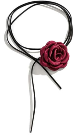 VBSJAH Colliers de Fleurs, Handmade rose fleur collier fleur collier réglable mariage mariée fête anniversaire femme fille pour Femme Fille Fête de Mariage Anniversaire Noël (rouge)