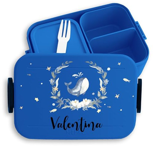Kinder Bento Box Midi Lunchbox für Mepal Bentobox - Brotbox süßer Wal Jausenbox Wale Vesperbox Walfisch Geschenk Whale I - 900 ml - Blau - ocean brotdose personalisierte fisch brotzeitbox