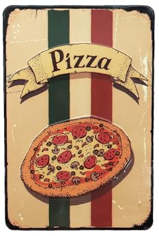 ZENZERO® - Kühlschrankmagnet - dekorierte Magnete im Vintage-Design - aus Aluminium - Maße 6 x 9 cm - verschiedene Modelle erhältlich - 1 Stück - Modell: Pizza