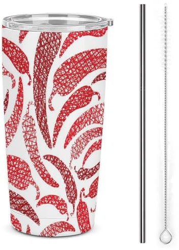 Red Chilly Travel Coffee Mug Stainless Steel Tumbler With Lid And Straw Insulated Cup For Car Home 17OZ