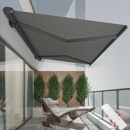 CCKUHN Tenda da Giardino Retrattile Motorizzata, Tenda da Sole per Esterni Tenda da Esterno con Luce a LED, Tende da Giardino Impermeabili per Porte, Finestre, Terrazze, Grigio,2x1.5m (2.