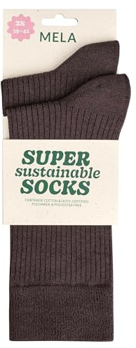 MELA - Gerippte Socken 2er Pack | Nachhaltig mit Fairtrade Cotton, GOTS & Grüner Knopf Zertifizierung (DE/NL/SE/PL, Numerisch, 39, 42, Regular, Regular, dunkelbraun)