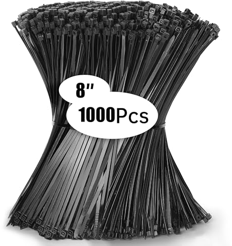 Jokisa 1000 Piezas Bridas Negras 200 x 4,8 mm, Bridas Plastico para Cables Profesionales, 23 kg de Resistencia a la Tracción, Resistentes a los Rayos UV para Interiores y Exteriores