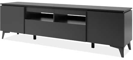 TV Lowboard in grau und Schiefer, Fernsehtisch 177 cm, TV Unterteil modern, Visby (Grau/Schiefer)