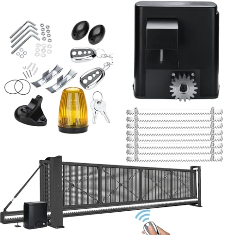 Jiubiaz Schiebeantrieb mit 280W Leistung, bis 600 kg, Torlänge 12M, mit 2 Fernbedienungen und 8 gleitbahn, mit Infrarotsensor und Abschaltautomatik, Schwarz.