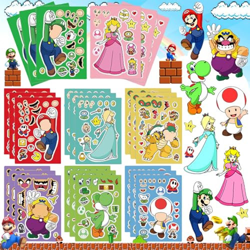 Mikqky 24 Stück Mario Bros Aufkleber - Cartoon-Anime Sticker für Kinder, Wasserdichte Vinyl Aufkleber, Wiederverwendbare Toy Stickers Set