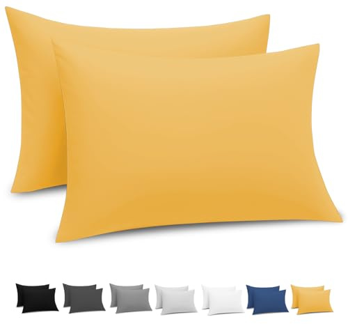 Grace Pillow Cases 2 Pack - Brushed Microfiber Pillowcases - Ultrasoft Hypoallergenic Pillowcases 2 Pack With Envelope Closure - Non Iron Breathable Gold Pillow Covers (50 x 75 cm)