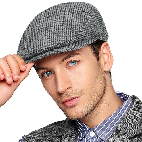 Wantonfy Gorras De Hombre Boina Plana Tweed Otoño e Invierno Gorra Gatsby Newsboy Estilo Retro Driving Cap Sombrero con Orejeras Ajustables
