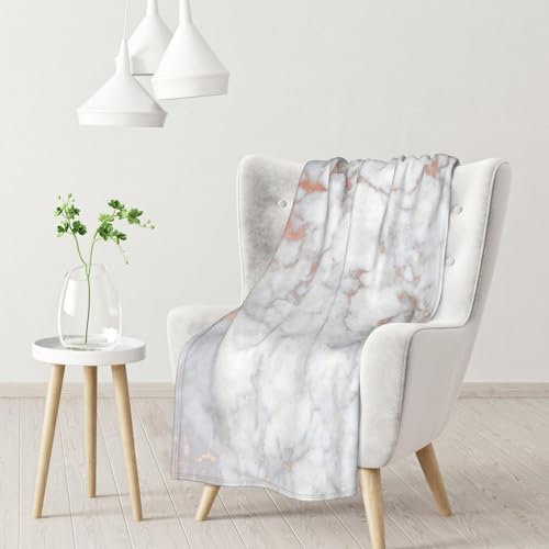 WOTDKG White Marble Rose Gold Flannel Fleece Throw Blanket, 76x102 Cm Sofa Throws,Super Soft Microfiber Warm Fluffy Blanket Gifts