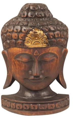 Oriental Galerie Buddha Kopf Büste Figur Skulptur Holz Deko Gesicht Braun 30 cm