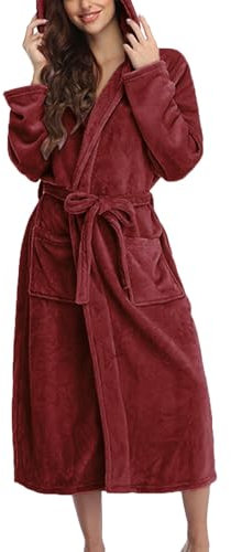 Generico Vestaglia Donna Pile Invernale con Cappuccio Corta, Vestaglie Cotone Bianco Vestaglia Elegante Tinta Unita Accappatoio da Palestra Donna Flanella Morbida Accappatoio per Casa Hotel Spa