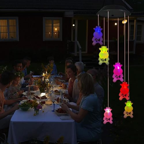 Solarbetriebene Kuh Lichterketten Kuh Dekoratives Nachtlicht Garten Windspiel für Terrasse Weihnachten Urlaub Hochzeit Kinderzimmer Dekoration (Rosa Kuh)