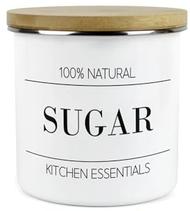Purely Home Minimalist Kitchen Essentials Sugar Storage Canister - Modern Black & White Decor - 1.2L Enamel Hot Drinks/Food Storage Container