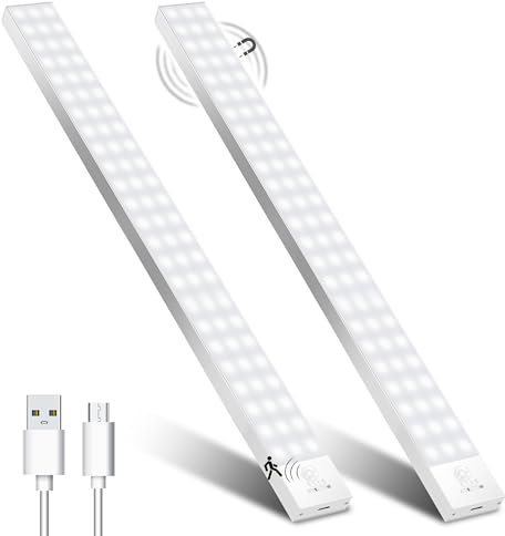 Schrankbeleuchtung LED mit Bewegungsmelder 43,5cm 2Stück Schranklicht Schrankleuchte Led Leiste Batterie USB Wiederaufladbar Unterbauleuchte Küche Schrankleuchten für Kleiderschrank,Treppe,Kofferraum