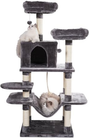 PetRhein Kratzbaum groß, 150cm XXL Hohe Katzenbaum, 21,85 kg sehr stabil für schwere Katzen, Natürliches Sisalseil, Verdickter Plüsch, Hochwertige Spanplatte 150x96x62cm(HxLxB)
