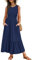 VEUNCOS Maxikleid Damen Sommer Elegant Strandkleid Hohe Taille Kleid A Line Festlich Rüschenkleid Lang Tank Top Kleid mit Taschen Dunkelblau XL