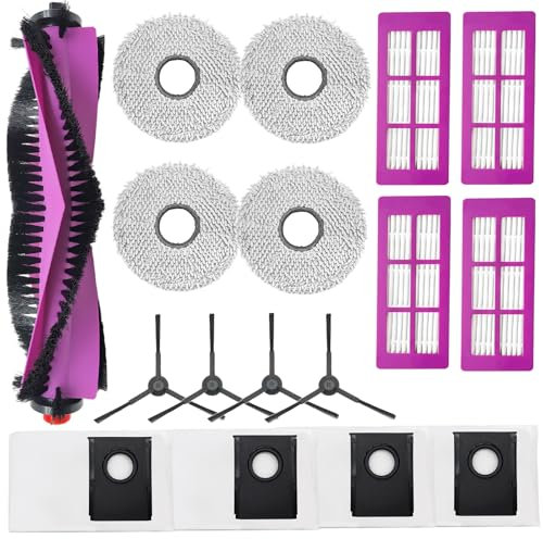 KimSin Accessoires pour Eureka J15 Pro Ultra aspirateur robot de rechange, Brosses à rouleau, 4 Chiffon, 4 sacs à poussière, 4 brosses latérales, 4 HEPA filtres
