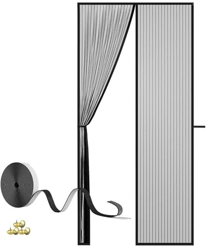Wizvox Zanzariera con Magneti per Porte, Zanzariera con Magneti per Porte Nessuna Perforazione,Magneti più Forti, Zanzariere con Calamite per Porte D'ingressoporte Cortili,Black-100×220cm