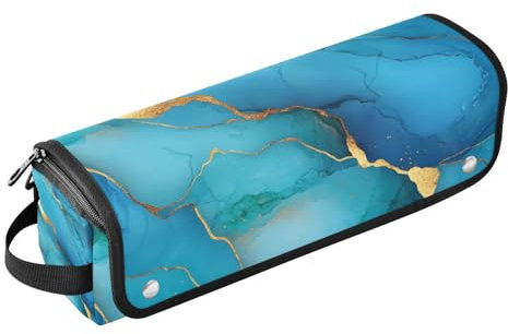 Hot Hair Tools Travel Bag and Heat Resistant Mat with Zipper Portable Travel Carrying Case for Hot Tools Curling Iron Flat Irons Hair Volumizer Styler, Marble Turquoise Royal Blue