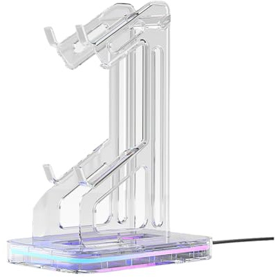 Sxmrmnx Dual Game Controller Holder RGB Acrylic Gamepad Desktop Stand Headphone Bracket for Game Console