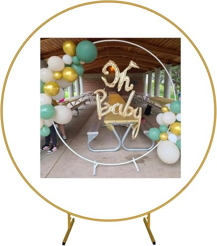 Fitlin Metal Round Backdrop Stand for Wedding Garden Arch Large Circle Balloon Arch Frame and Trellis for Wedding Decoration Extra Large Ceremony Arch(Gold,1.5m)