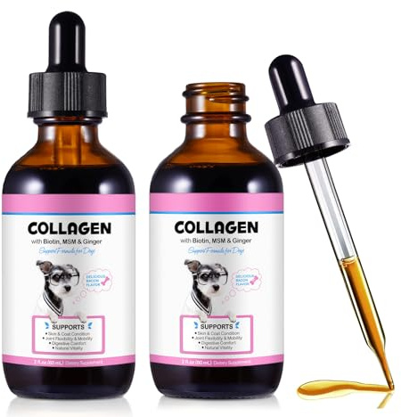 2Pack Collagen for Dogs 60ml,Liquid Dog Collagen Drops with Biotin, MSM-Supports Smooth Digestion,Joints, Skin & Coat,Liquid Supplement,Tasty Bacon-Flavored