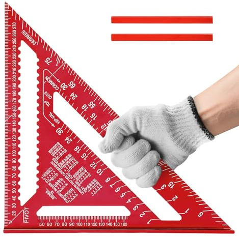 Flintronic 300mm Zimmermannswinkel, 12 Zoll Schreinerwinkel aus Aluminium mit Griff, Multifunktionswinkel für Dachdecker Carpenter Ingenieur (Rot)