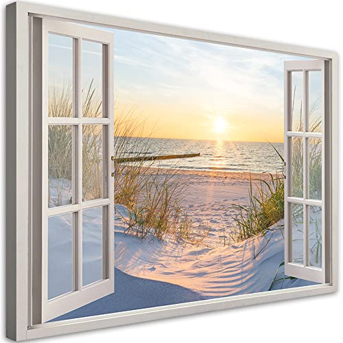 Feeby Leinwand Bilder - Fensterblick Natur- 115x75 cm- Deko Wohnzimmer - Wandbilder Schlafzimmer - Deko Aesthetic - Wand Deko - Leinwand Groß - Deko Zimmer - Leinwandbilder XXL