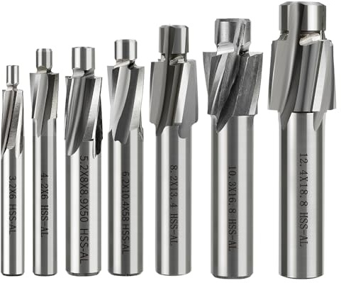 BALUGAEA 7 stycken platt sänkare tapp försänkare M3-M14 HSS försänkare skaftfräs 4 tänder CNC-plats borr, konisk försänkare, försänkare för metall, stål, aluminium, trä, rostfritt stål, plast