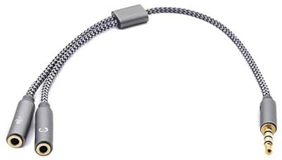 SHYYOULQE Headphone Microphone Splitter 3.5mm 2 Female To 1 Male Splitter Extension Cable Headsets Adapter Braided For Laptop Metal Headphone Extension
