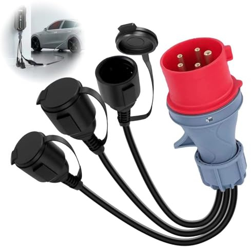 CEE Adapter400V 16A Stecker-Starkstrom Verteiler auf 3X 230 V Kupplung Verlängerungskabel, Camping-CEE-Adapterkabel mit Abdeckung und Schutzkontaktstecker, Industrie- und Außenbereiche