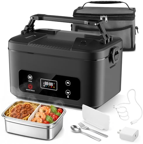 Electric Lunch Box, 1.2L Heated Lunch Box, Intelligent Heated Cordless Lunch Box, 24000mAh Stainless Steel Lunchbox, Portable Food Warmer with Container for Camping, Office, Cars, Picnic, Travel