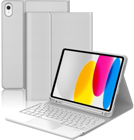 Occtingkind Hülle mit Tastatur und Touchpad für iPad 11./10. Generation (2025/2022) – QWERTZ Deutsch Bluetooth Keyboard, Magnetisch, Ohne Beleuchtung, Präzises Trackpad, Stifthalter, Steingrau