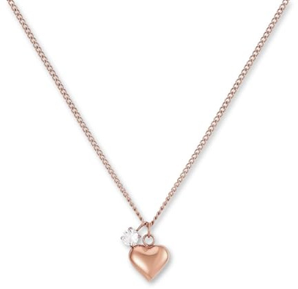 GD GOOD.designs Collana con cuore in oro rosa e pendente con zirconi | Elegante collana in acciaio inossidabile 316L placcato oro rosa 18 carati | Collana regolabile da donna (42-47 cm)