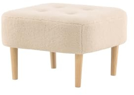 FURNLUX Ottoman Hocker, Textil Beige, 60x60x28 cm, Holz Eiche Beine, Sitzfläche 28 cm