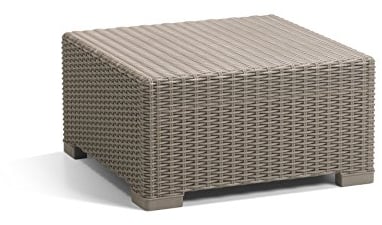Allibert by Keter California Gartentisch aus Kunststoff, Beistelltisch für Garten, Terrasse & Balkon, runde Rattanoptik, quadratisch, cappuccino, 68 x 68 x 35 cm