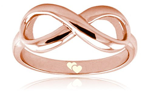 Oro Rosa Argento Sterling Doppia Cuore Icona Inciso Infinito Anello, Misura 21