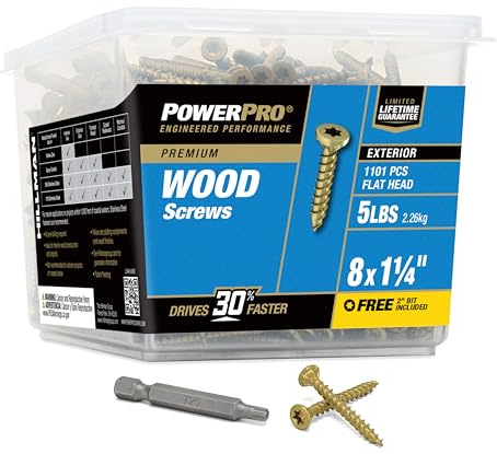Power Pro Exterior Wood Screws, #8 x 1-1/4in, 1101 Pack, Bronze