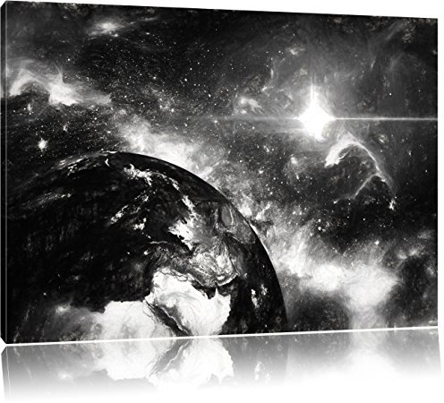 Pixxprint die Erde von Oben bei Nacht Kunst, Größe: 100x70cm, Leinwandbild, fertig gespannt, Wandbild, Dekoration, Kunstdruck, kein Poster