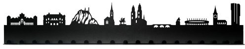 Radius Städtegarderoben - Skyline Wandgarderobe aus pulverbeschichtetem Stahl mit 19 Haken - 80 x 3 x 18 cm, Schwarz (709 U) - über 45 verschiedene Motive (Zürich)