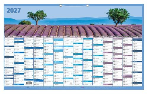 Exacompta - 34015E – Kalender Frankreich 14 Monate – 65 x 40,5 cm – 14 Monate auf der Vorderseite – Dezember 2025 bis Januar 2027 – Landschaften von Frankreich auf der Rückseite