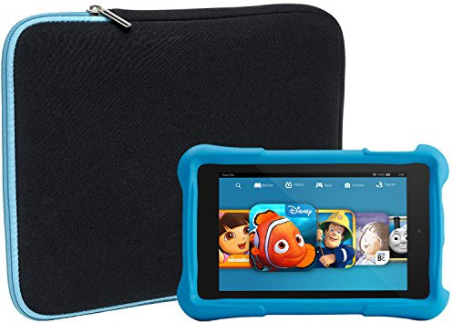Slabo Funda Universal para Amazon Fire | 7 Kids Edition (2011-2017) | Kindle Oasis - Tablet Funda Protectora de Neopreno - Turquesa/Negro