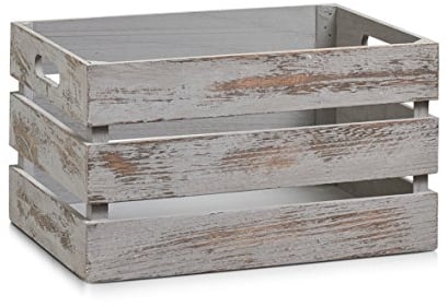 Zeller 15137 Paulownia Wood Storage Box, Vintage Grey, 35 x 25 x 20 cm