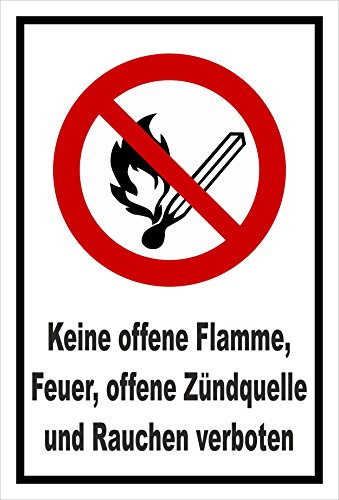 Melis-Folienwerkstatt Schild Feuer Zündquellen Rauchen verboten - P003 – 15x10 cm – 3mm Hartschaum – mehrere Größen/Materialien