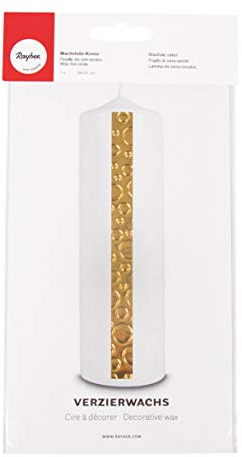 Rayher 31547000 Verzierwachs Kreise, gold glänzend, Verzierwachsplatte 20 x 10 cm, Wachsfolie zum Kerzen verzieren, Kerzenwachs, Wachsfolie