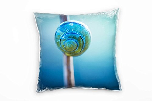 Paul Sinus Art Macro, Tiere, Schnecke, blau, türkis Deko Kissen 40x40cm für Couch Sofa Lounge Zierkissen - Dekoration zum Wohlfühlen